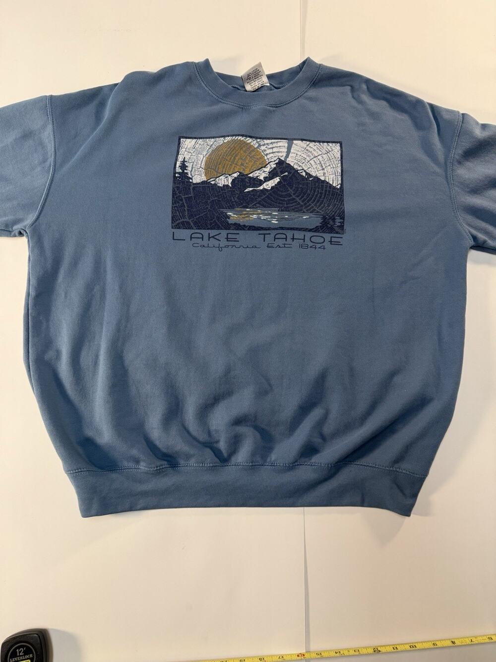 Men’s Vintage (measured Size XL) Lake Tahoe Blue Prairie Mountain Crewneck